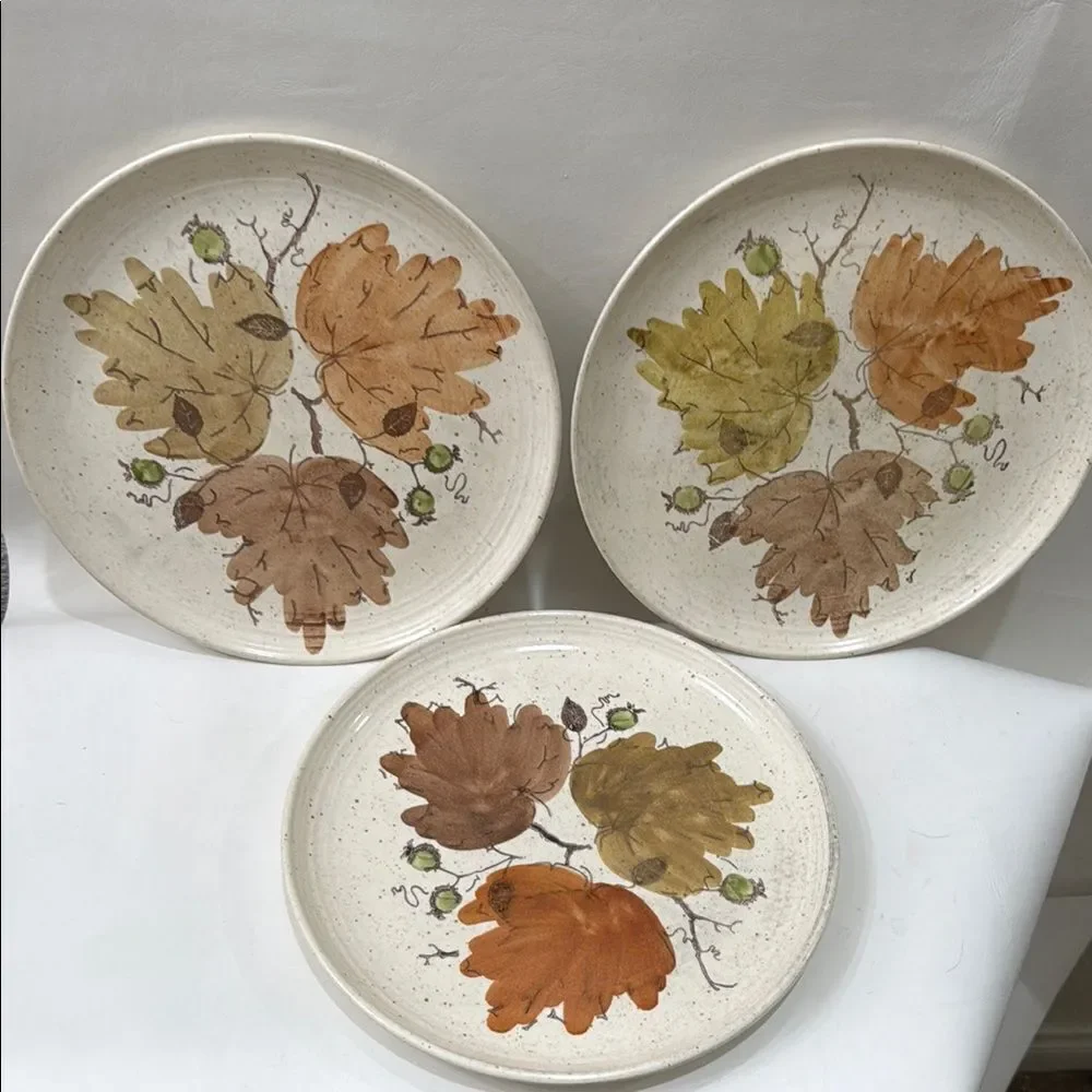 Poppytrail Woodland Gold Brown Orange Autumn Leaf Dinnerware Hand Decorated Set